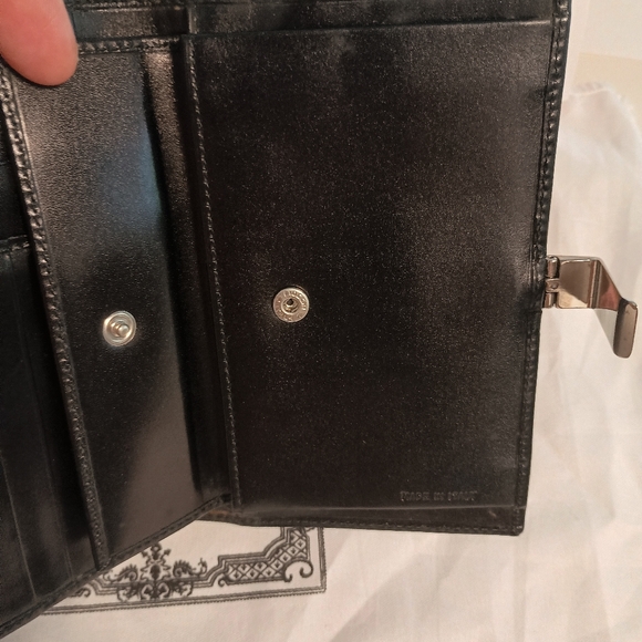 PRADA Double hook Bi fold Wallet Silver Hardware Unisex Leather Black - Picture 9 of 14